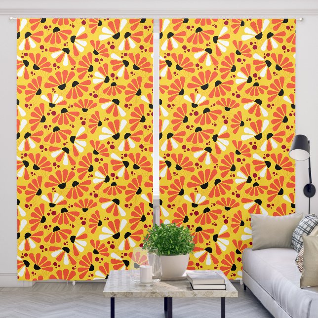 Coneflower Confetti on Lemon Yellow Blackout Curtains (Living Room)