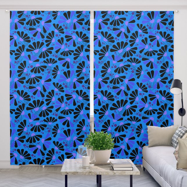 Coneflower Confetti on Paradise Blue Blackout Curtains (Living Room)