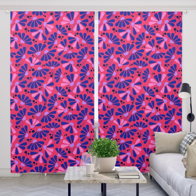 Coneflower Confetti on Raspberry Blackout Curtains (Living Room)
