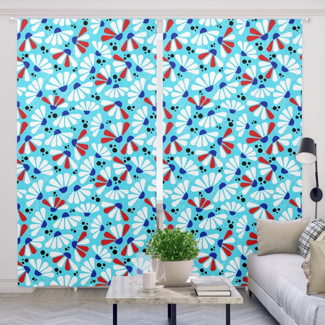 Coneflower Confetti on Tropical Blue Blackout Curtains (Living Room)