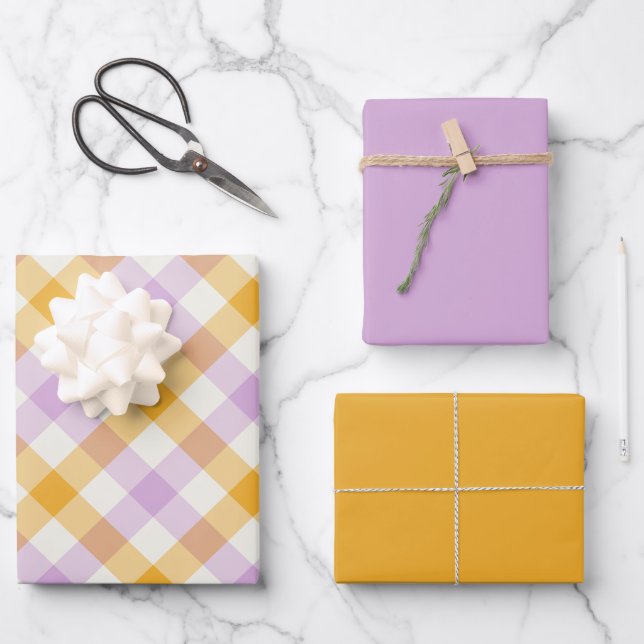 Coneflower Gingham Wrapping Paper Sheets (Front)