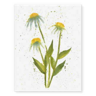Coneflower Watercolor Temporary Tattoo