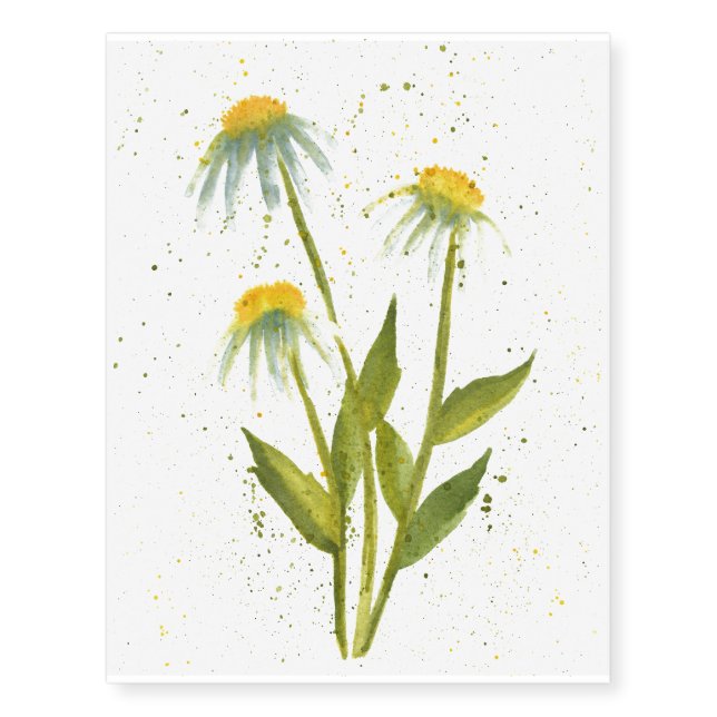 Coneflower Watercolor Temporary Tattoo (Front)