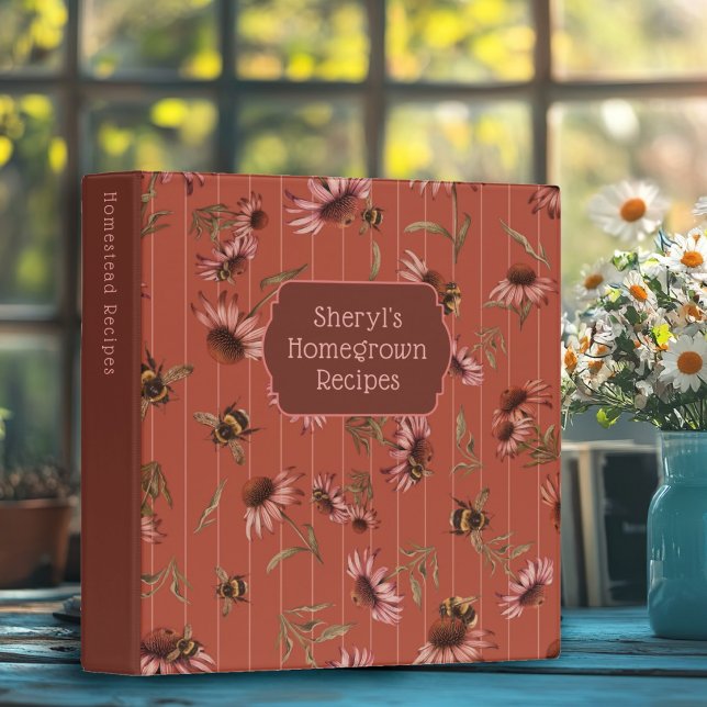 Coneflowers and Bees Custom Title 3 Ring Binder (Creator Uploaded)