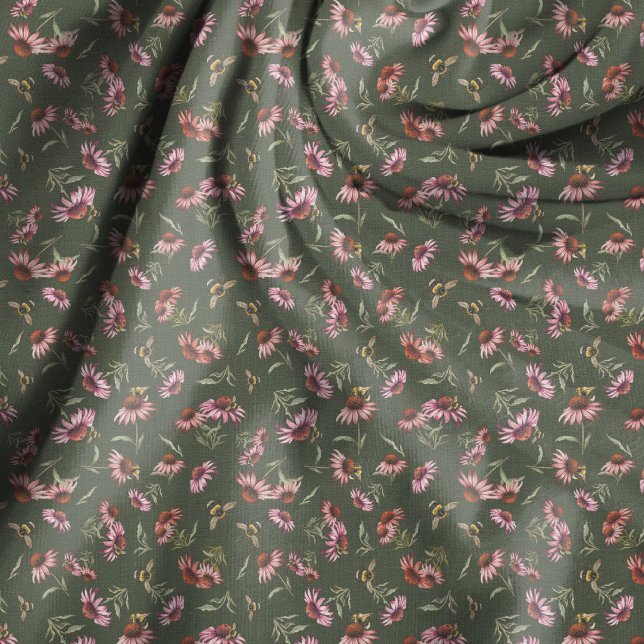 Coneflowers and Bees on Dark Green Fabric (Creator Uploaded)