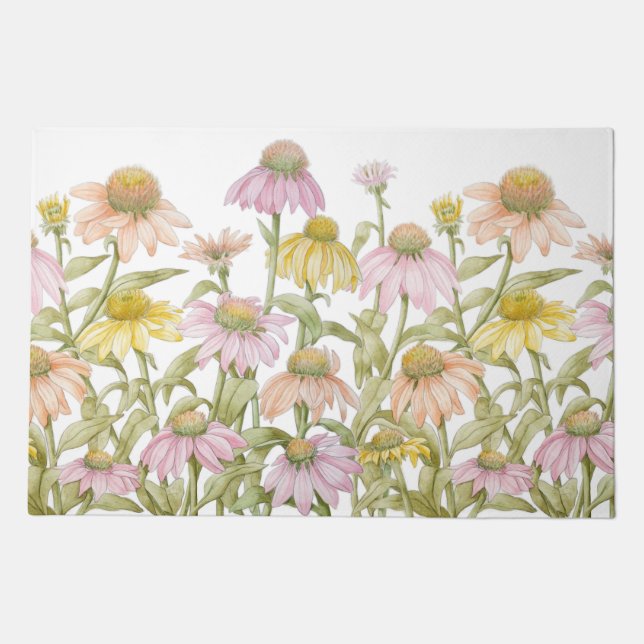 Coneflowers Botanical Art Kitchen or Door Mat (Front)