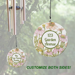 Coneflowers Botanical Art Personalized Address Wind Chime