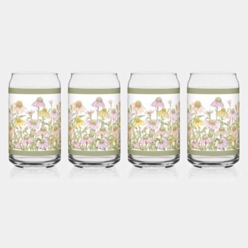 Coneflowers Daisies Floral Botanical Art Can Glass