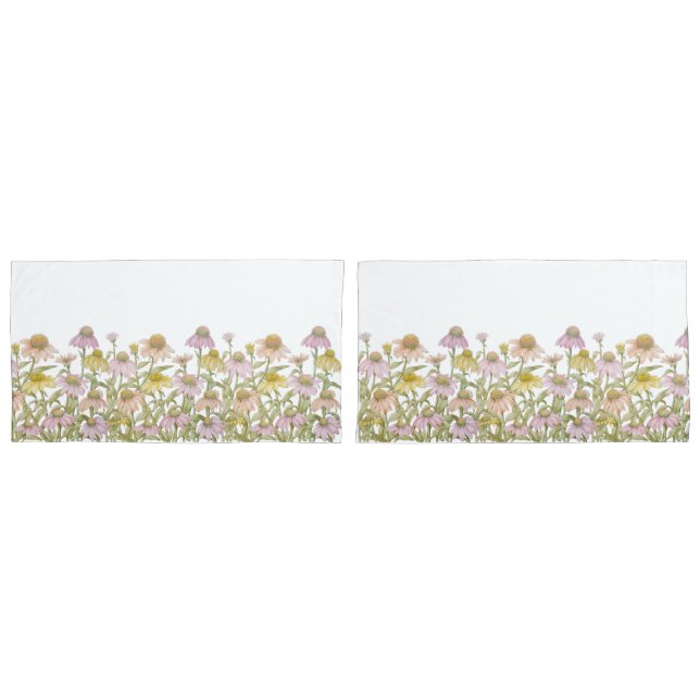 Coneflowers Floral Botanical Art Pillow Case (Front-Set)