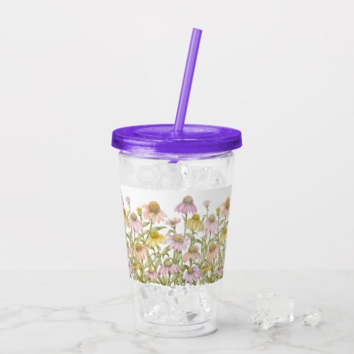 Coneflowers Floral Botanical Art Watercolor Acrylic Tumbler