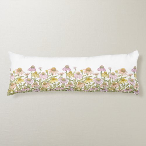 Coneflowers Floral Botanical Art Watercolor Body Pillow