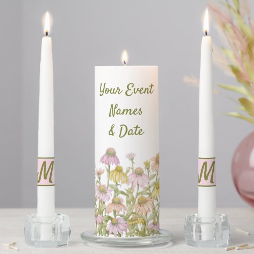 Coneflowers Floral Botanical Art Watercolor Unity Candle Set