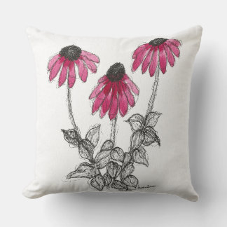 Coneflowers Watercolor and Ink Throw Pillow