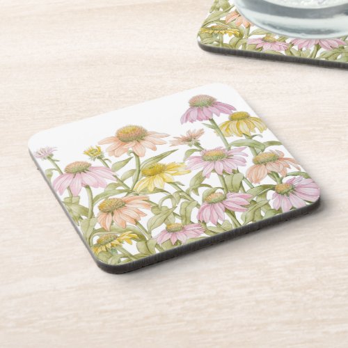 Coneflowers Watercolor Botanical Art Beverage Coaster