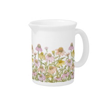 Coneflowers Watercolor Botanical Art Beverage Pitcher by Artellus at Zazzle