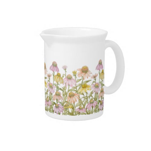 Coneflowers Watercolor Botanical Art Beverage Pitcher