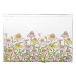 Coneflowers Watercolor Botanical Art Cloth Placemat
