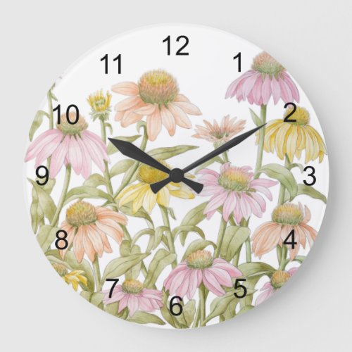 Coneflowers Watercolor Botanical Art Large Clock