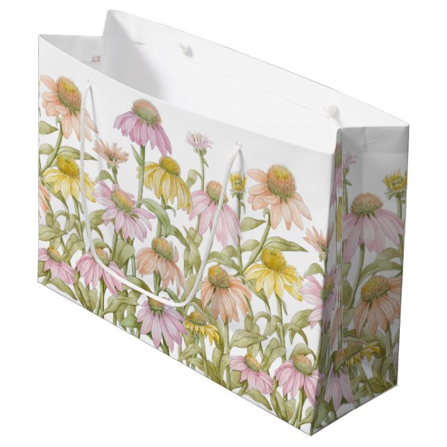 Coneflowers Watercolor Botanical Art Large Gift Bag (Front Angled)