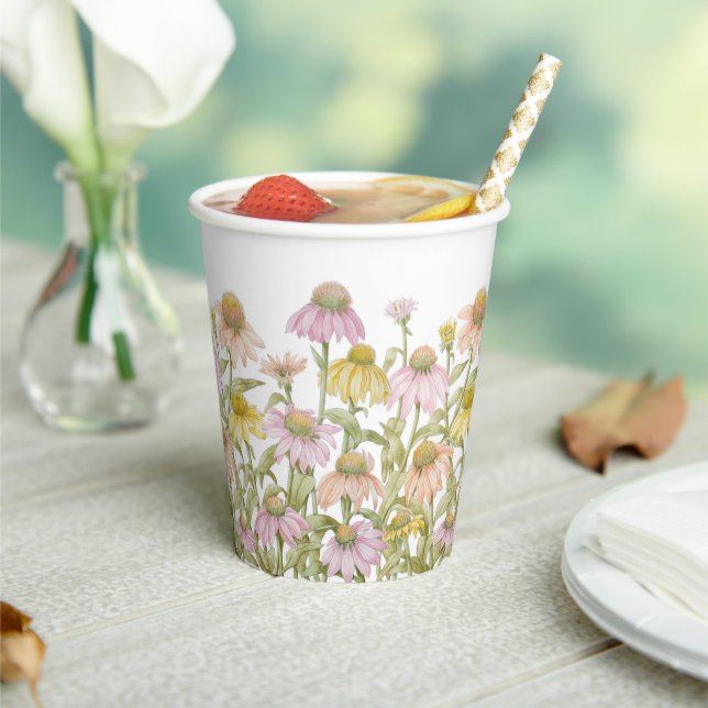 Coneflowers Watercolor Botanical Art Paper Cups (Insitu)