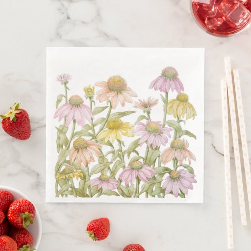 Coneflowers Watercolor Botanical Art Paper Dinner Napkins