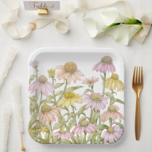 Coneflowers Watercolor Botanical Art Paper Plates