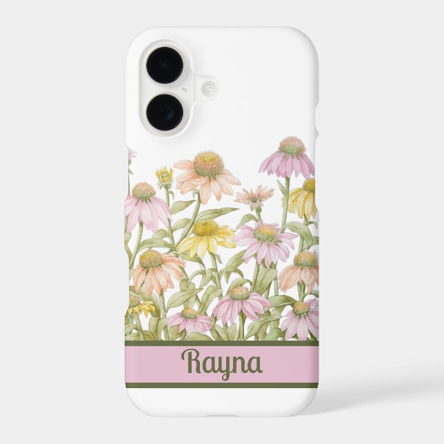 Coneflowers Watercolor Botanical Art Personalized iPhone Case (Back)