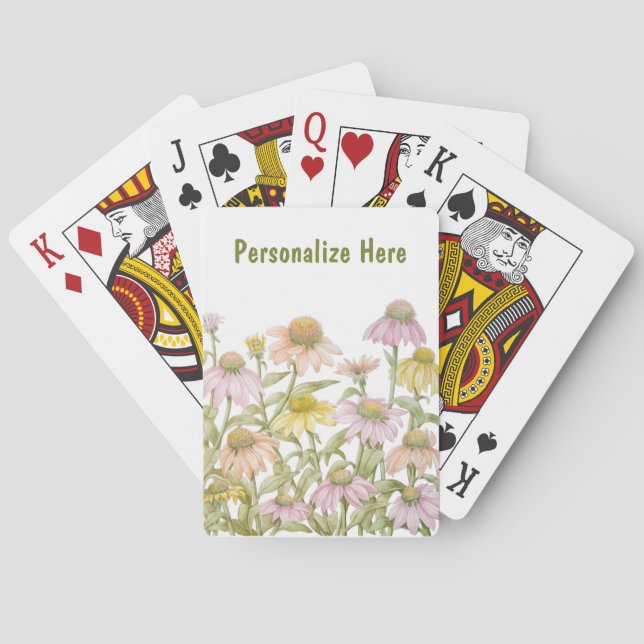 Coneflowers Watercolor Botanical Art Poker Cards (Back)