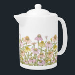 Coneflowers Watercolor Botanical Art Teapot<br><div class="desc">An original watercolor painting of coneflowers, also known as echinacea. Painted from flowers grown in the artist's own garden, this watercolor and pencil art features pale pink, orange and yellow perennial coneflowers which are a member of the daisy family. Artellus Artworks™ features original art and designs which are copyrighted and...</div>