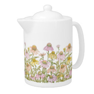 Coneflowers Watercolor Botanical Art Teapot