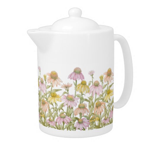Coneflowers Watercolor Botanical Art Teapot