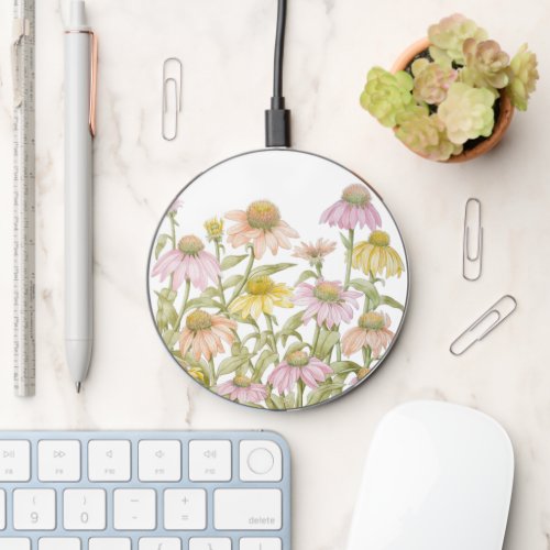 Coneflowers Watercolor Botanical Art Wireless Charger