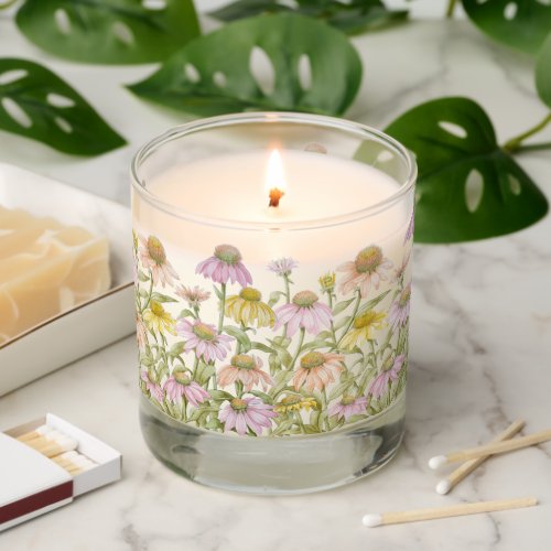 Coneflowers Watercolor Botanical Design Scented Candle