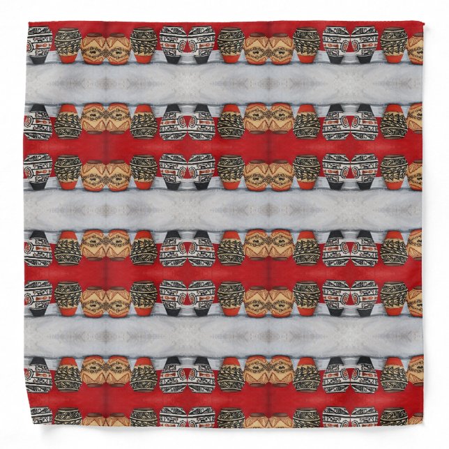 Coneja Patterned Pots Red Pottery Art Bandana (Front)