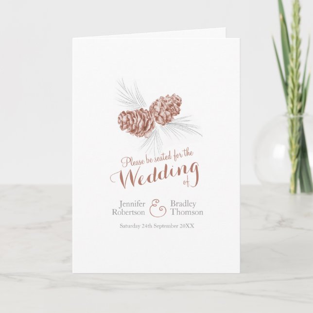Cones brown gray winter autumn wedding programs (Front)
