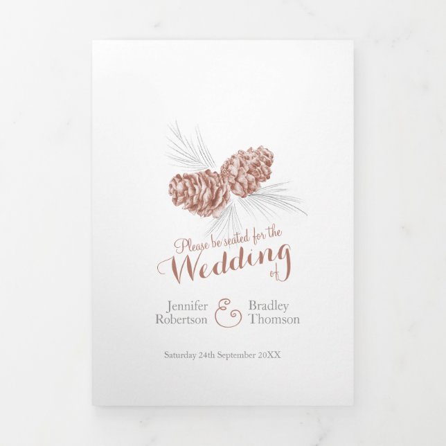 Cones brown grey winter autumn wedding Tri-Fold program (Cover)