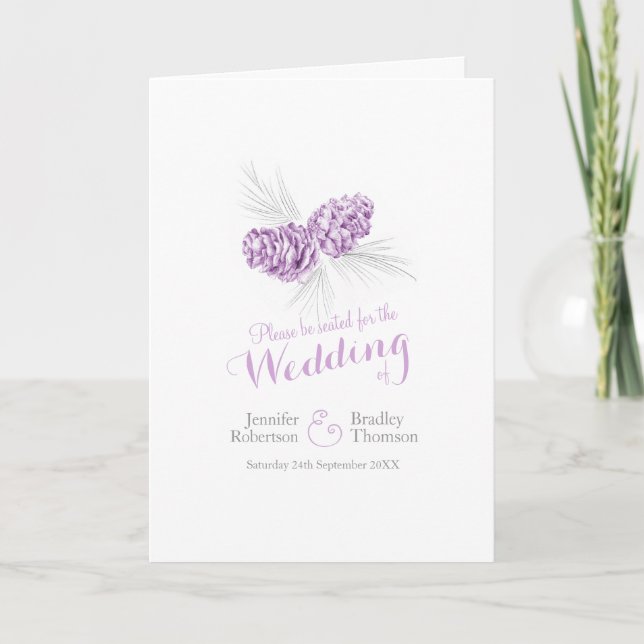 Cones purple gray winter autumn wedding programs (Front)