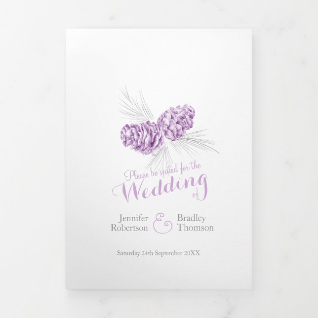 Cones purple grey winter autumn wedding Tri-Fold program (Cover)