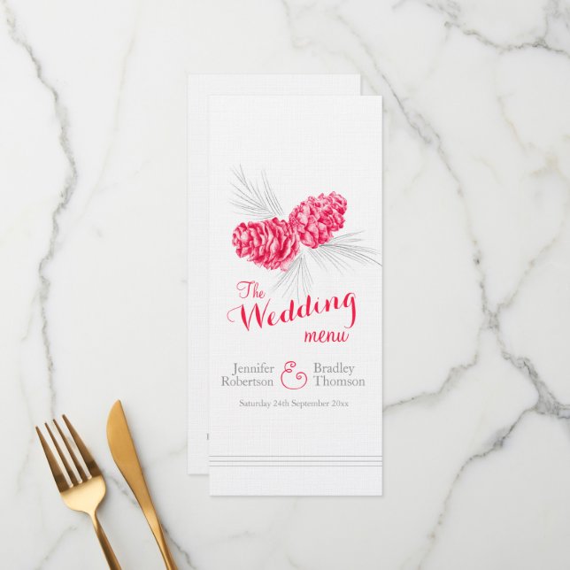 Cones red grey winter wedding dinner menu (Front/Back In Situ)