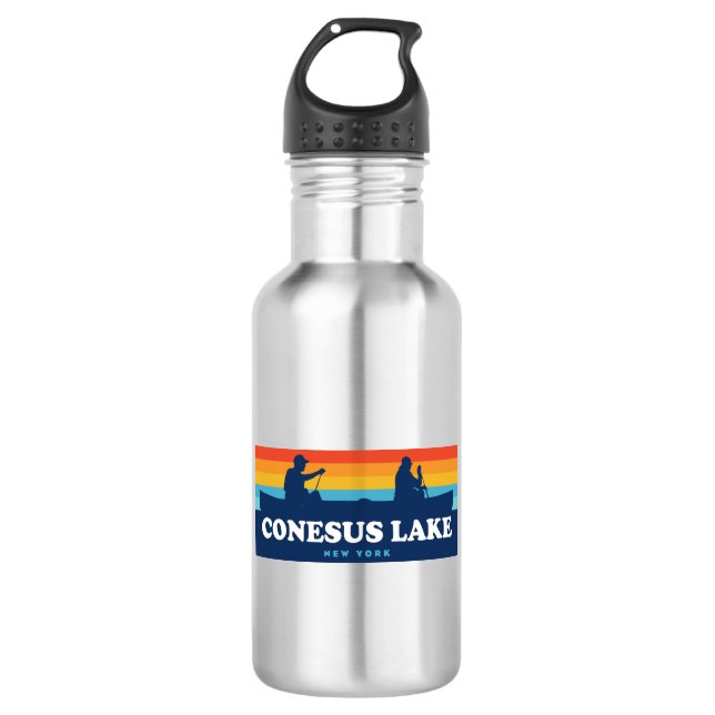 Conesus Lake New York Canoe Stainless Steel Water Bottle (Front)