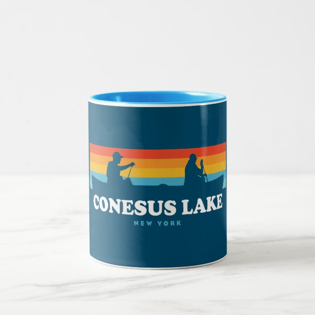 Conesus Lake New York Canoe Two-Tone Coffee Mug (Center)