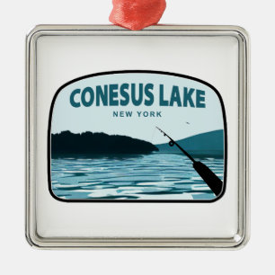 Conesus Lake New York Fishing Rod Metal Ornament
