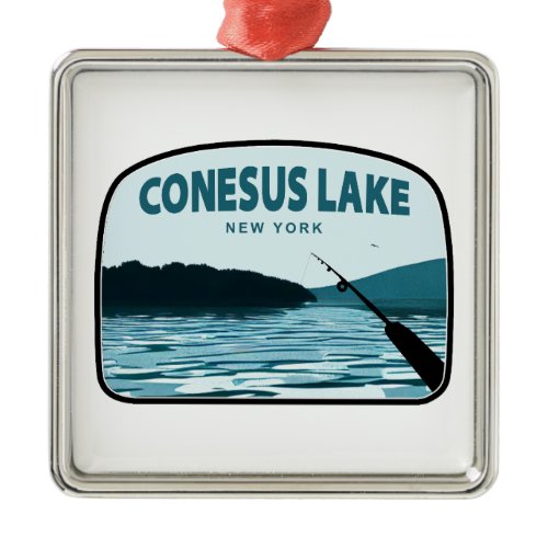 Conesus Lake New York Fishing Rod Metal Ornament