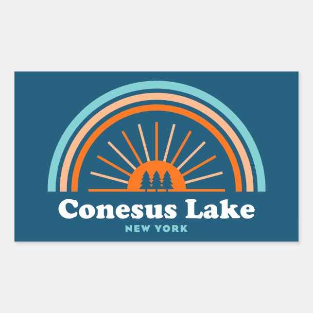 Conesus Lake New York Rainbow Rectangular Sticker (Front)