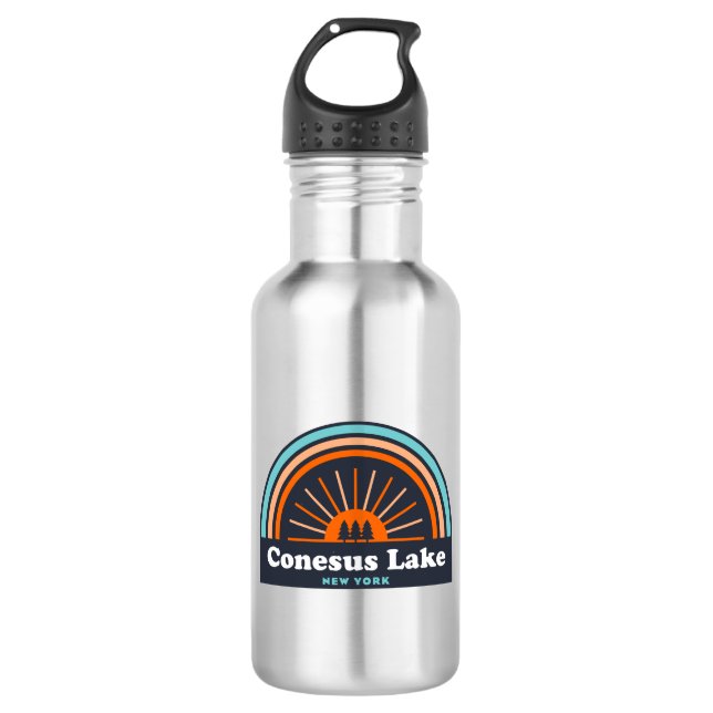 Conesus Lake New York Rainbow Stainless Steel Water Bottle (Front)