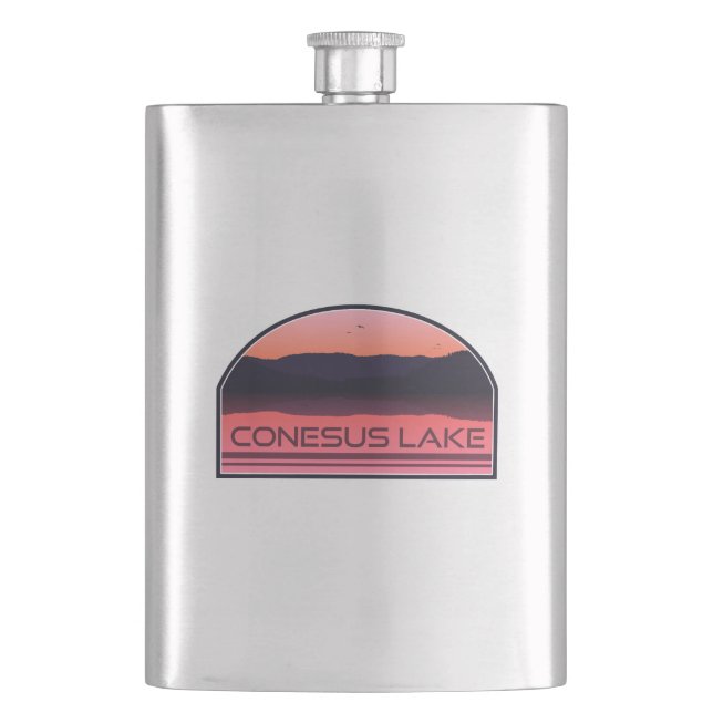 Conesus Lake New York Red Sunrise Flask (Front)