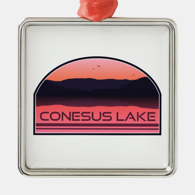 Conesus Lake New York Red Sunrise Metal Ornament (Front)