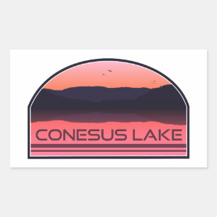 Conesus Lake New York Red Sunrise Rectangular Sticker