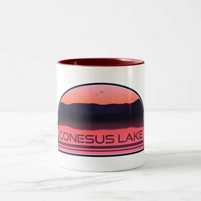 Conesus Lake New York Red Sunrise Two-Tone Coffee Mug (Center)