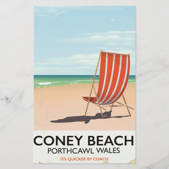 Coney Beach Porthcawl Wales travel poster Stationery (Front)